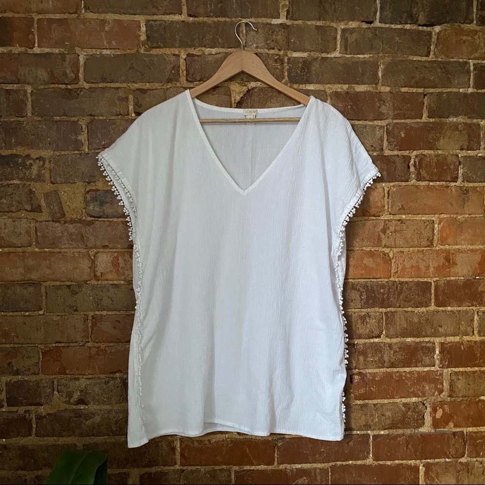 J. Crew White Pom Pom Tassel Coverup